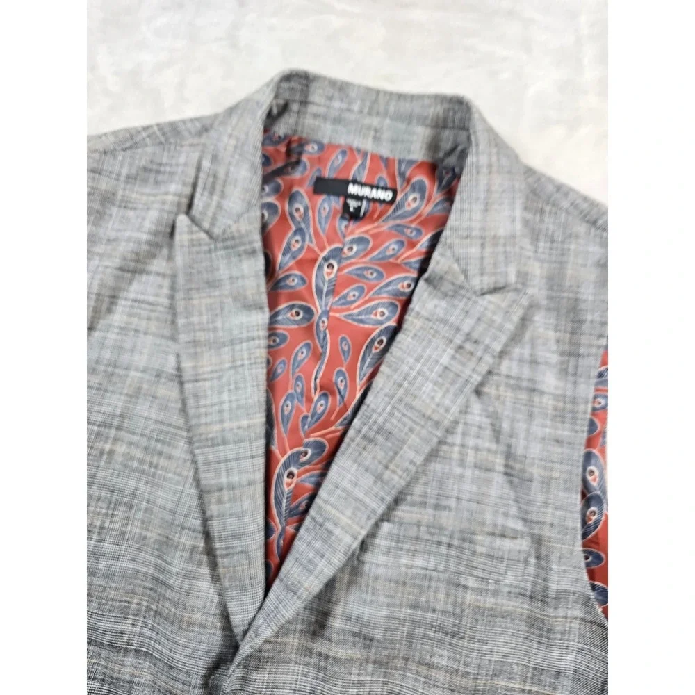 Murano Suit Vest Mens Large Grey Plaid Notched Lapel Stretch Waistcoat
